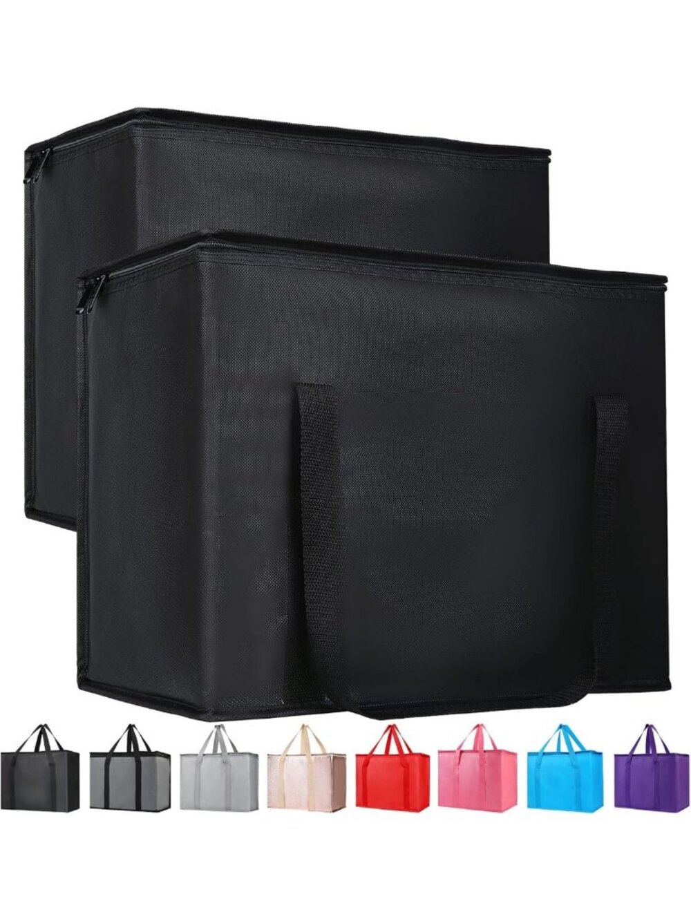 2-Pack X-Large Insulated Reusable Grocery Bags - Eco-Friendly, Durable, Black